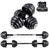 unycos - Mancuernas Ajustables 2 en 1, Juego de Pesas con Barra de Conexión y Discos 15-50 kg de Hierro, Maletín de Almacenamiento, Agarre Ergonómico, Fácil Montaje, Gimnasio en Casa, Fitness