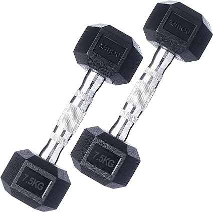 Mancuernas hexagonales Powrx. Mancuernas 5 kg, mancuernas para musculación y entrenamiento fitness. Mancuernas de caucho.